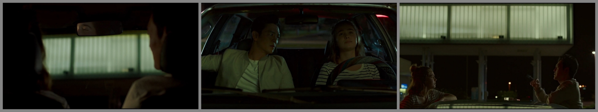 Casey and Jin talk outside Columbus strip mall