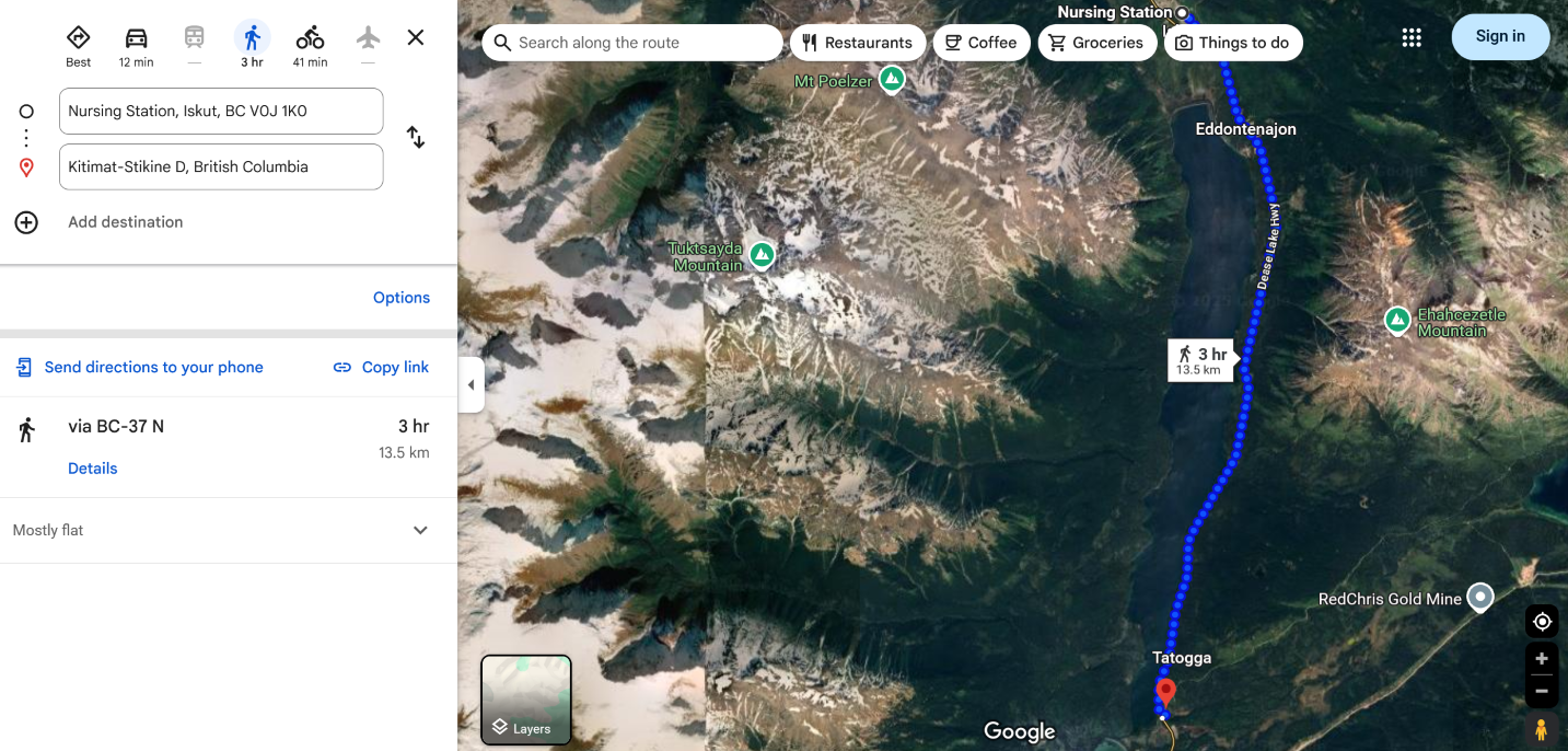 Iskut Red Dress Day walk on Google Maps