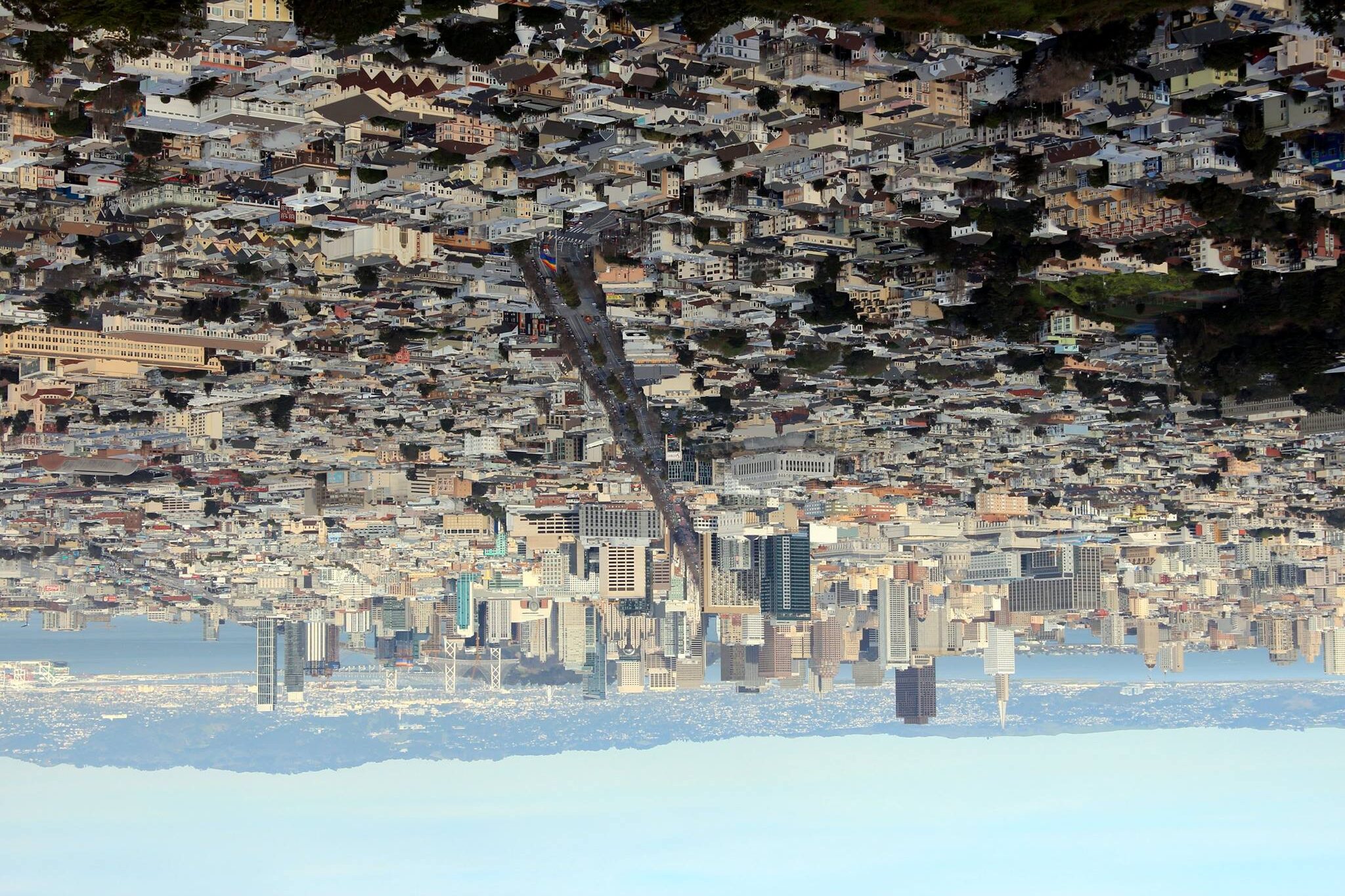 An upside-down image of downtown San Francisco