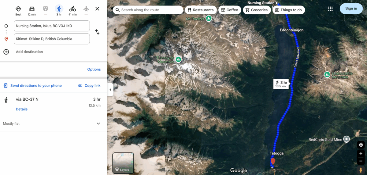 Iskut Red Dress Day walk on Google Maps